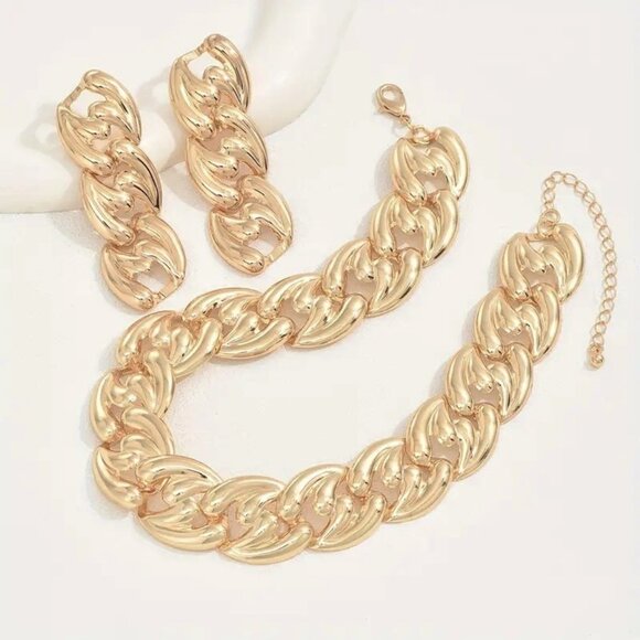 Necklace & Earrings Chunky Choker Bold 3pc Hollywood Glam Elegant Statement NEW - Picture 3 of 4